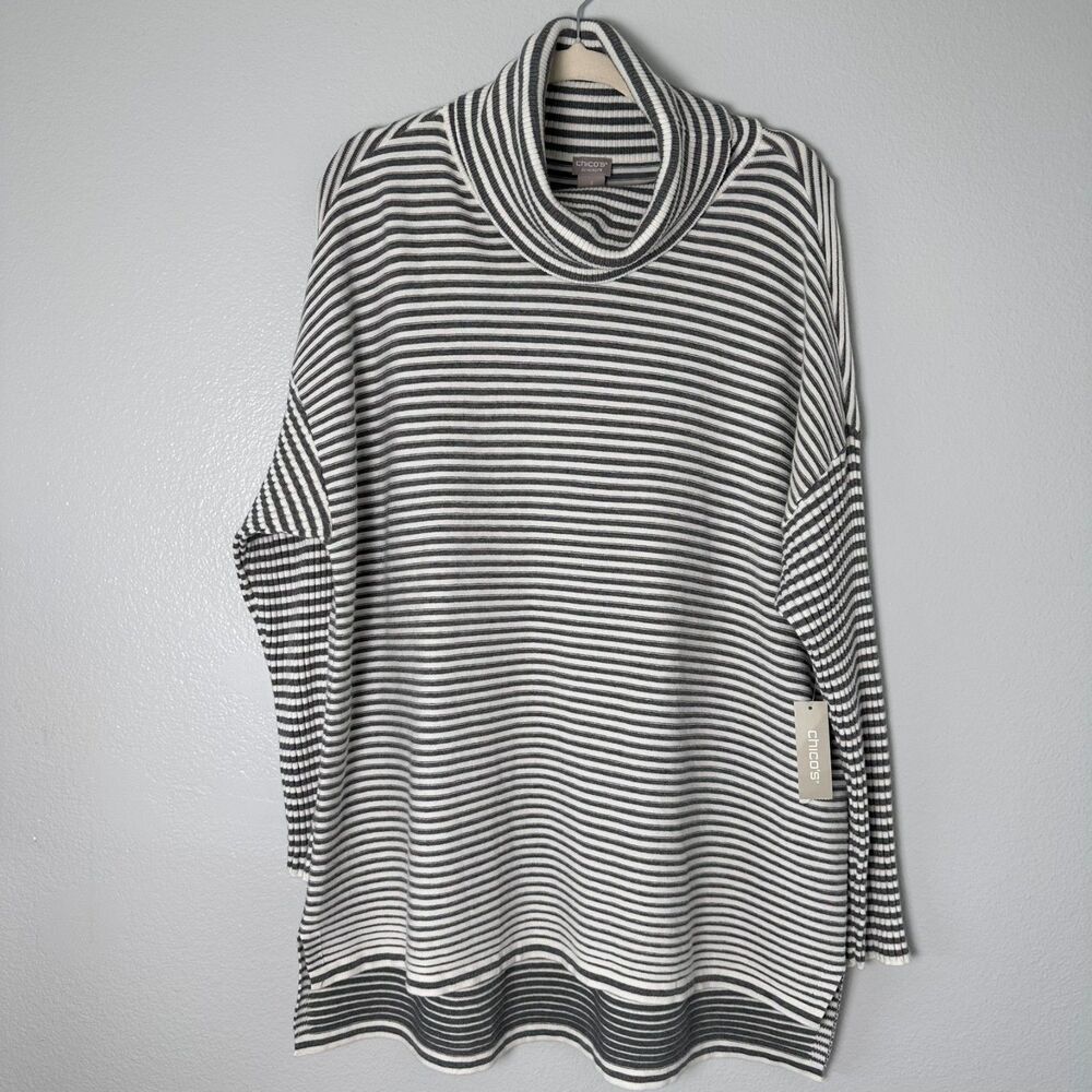 Chicos Zenergy Womens Size (3/US XL) Sweater Striped Cowl Neck Long‎ Sleeve